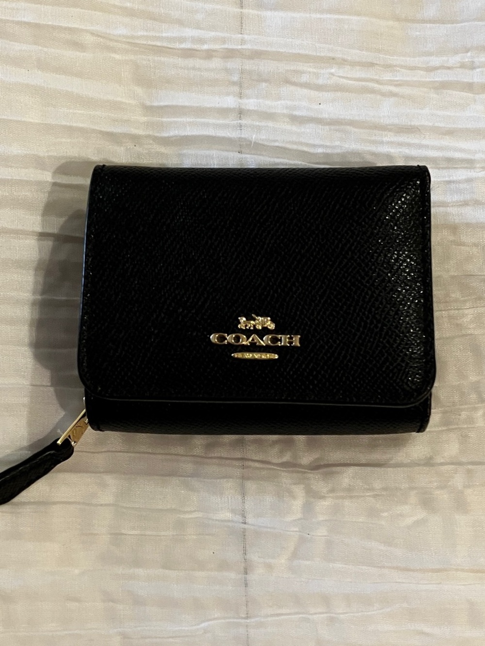 Coach Black Pebble Leather Trifold Wallet